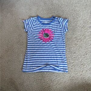 Hatley Blue and White Striped Tee with Pink Flower